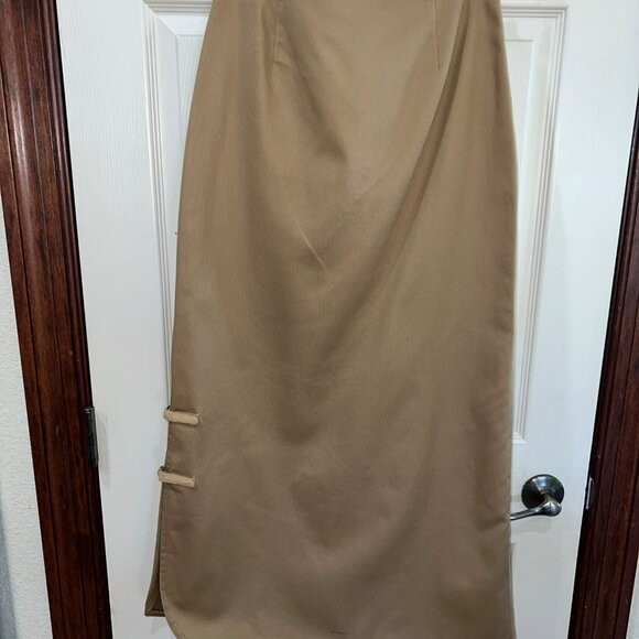 Together Womens Tan Flared Midi Skirt W/ Side Buckles & Back Pocket Size 4 100% - Picture 8 of 9